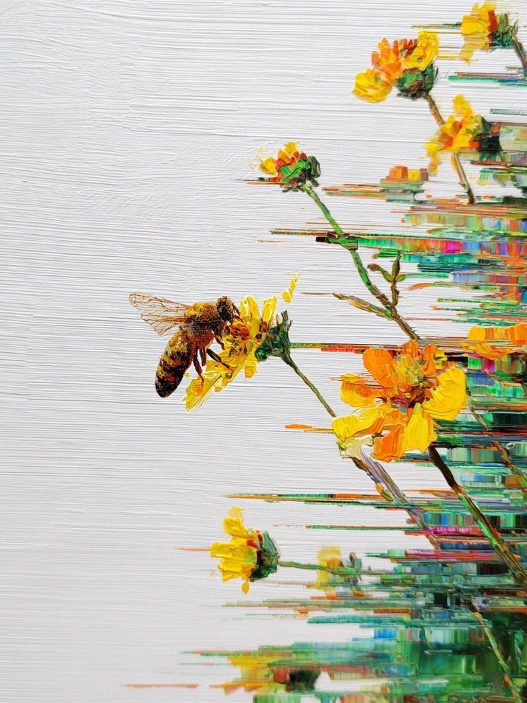 Bee and Wildflowers Illustration Poster. poster detail