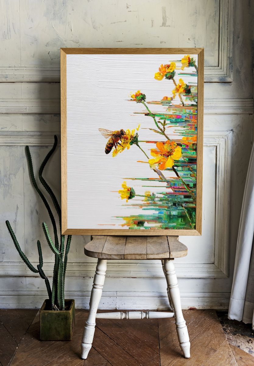 Bee and Wildflowers Illustration Poster. — room view 1