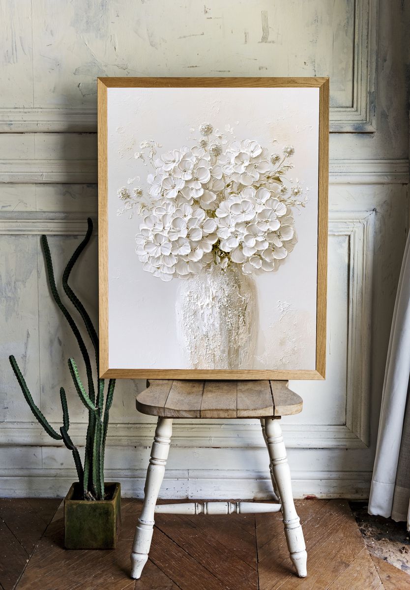 White Floral Bouquet — Textured Print. — room view 1