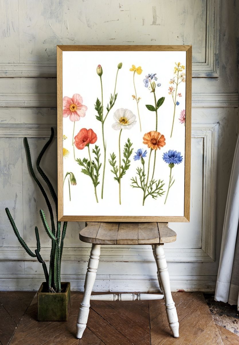 Wildflower Bouquet Botanical Print. — room view 1