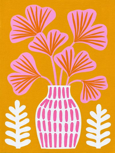 Pink Floral Vase Illustration Poster. poster print
