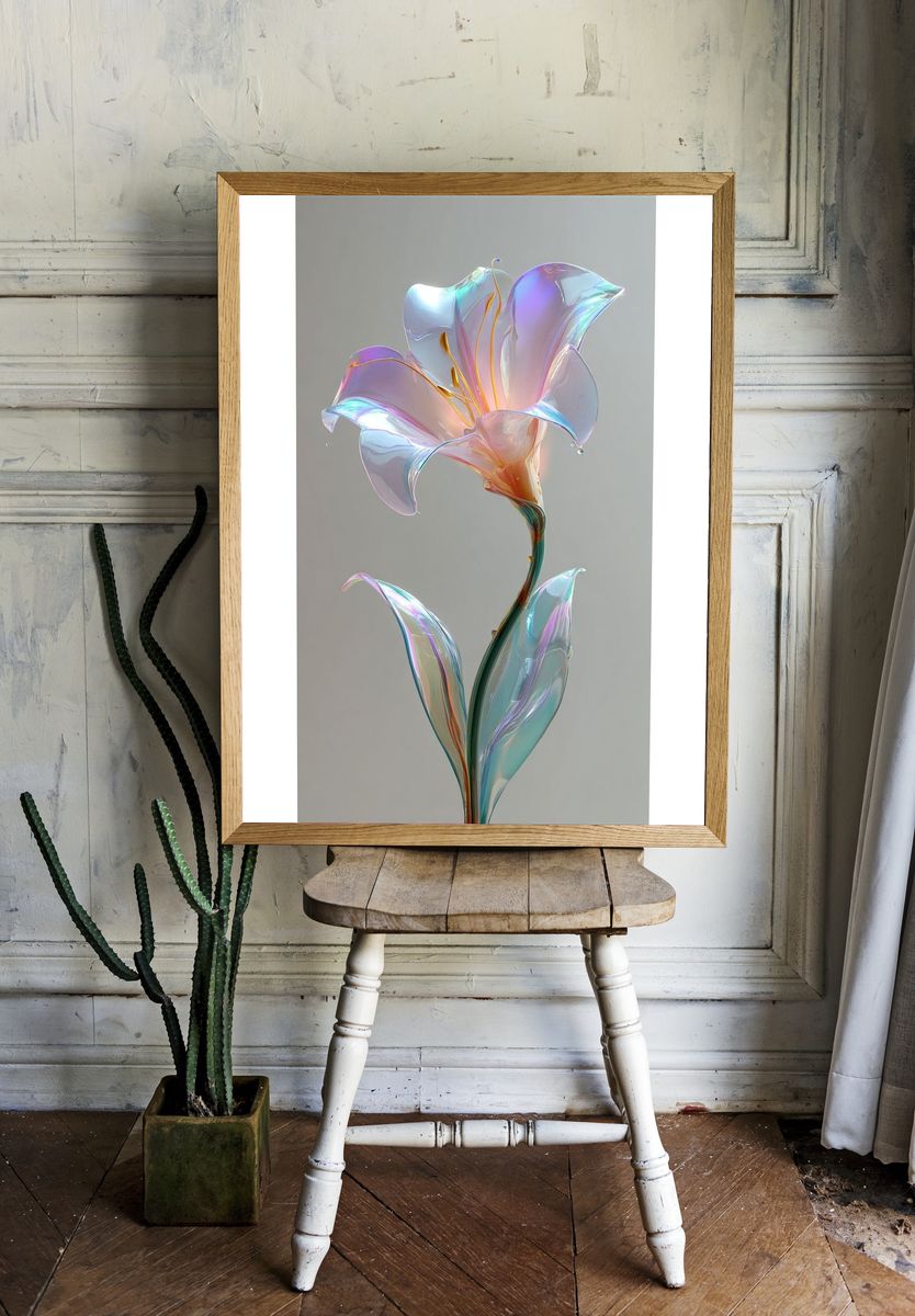 Iridescent Lily Botanical Print. room preview