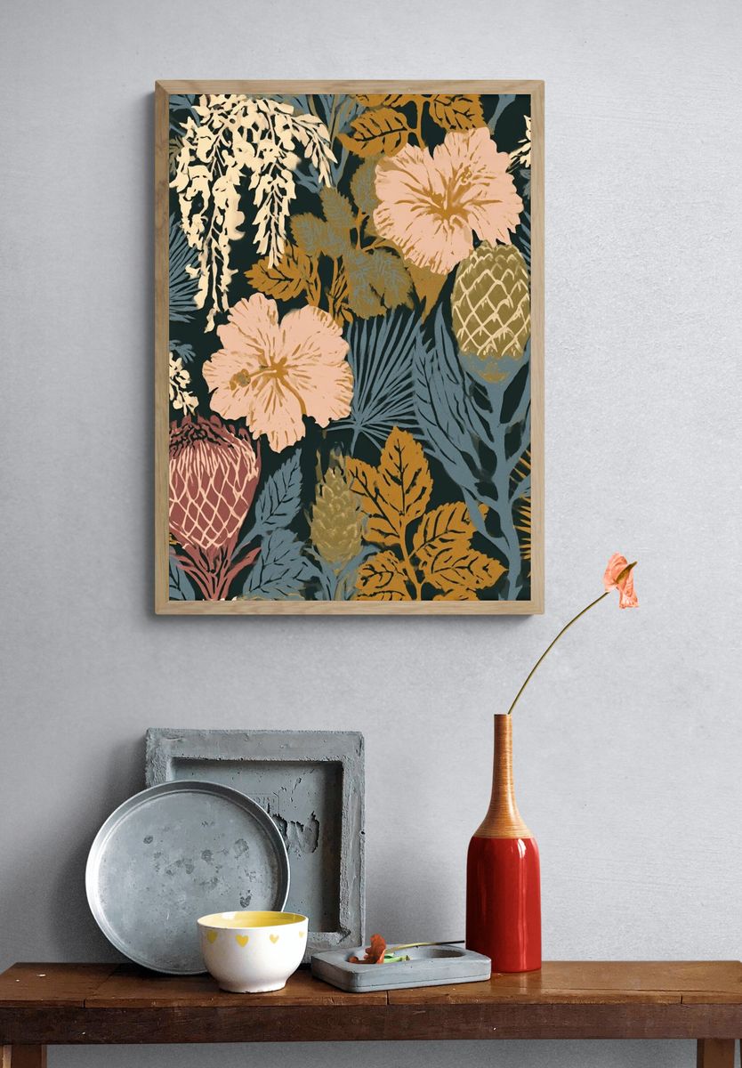 Tropical Floral Pattern Poster. — room view 3