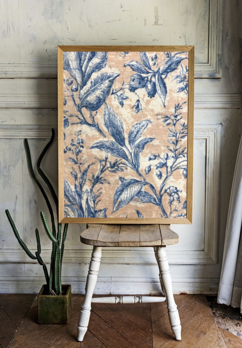Blue Botanical Toile Print. — room view 1