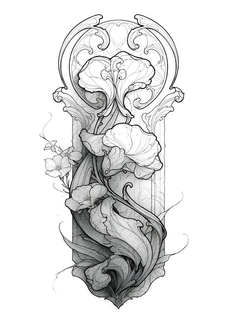 Ornamental Floral Line Art Poster. poster — botanical art