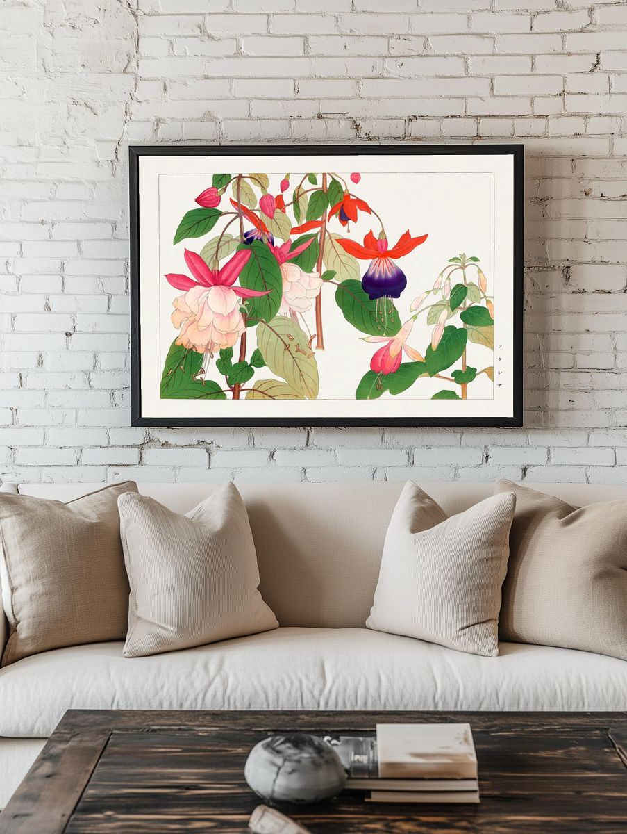Fuchsia flower, Japanese woodblock art. — room view 1