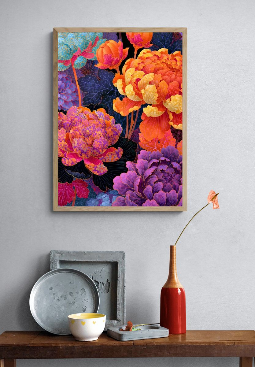 Vibrant Floral Bloom Illustration Poster. — room view 3