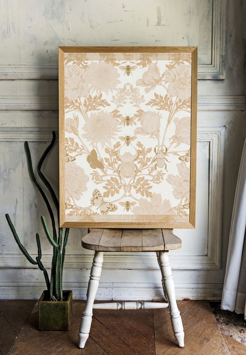 Botanical Insect Toile Print. room preview