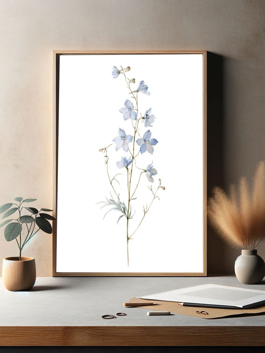 Blue Delphinium Botanical Print. — room view 2