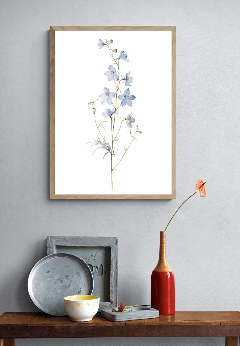 Blue Delphinium Botanical Print. — room view 3