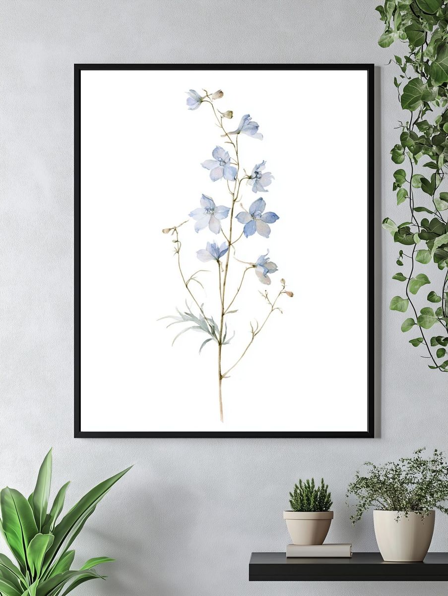 Blue Delphinium Botanical Print. — room view 4