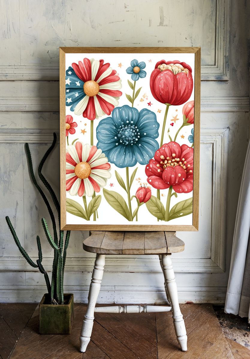 Patriotic Wildflower Bouquet Print. room preview