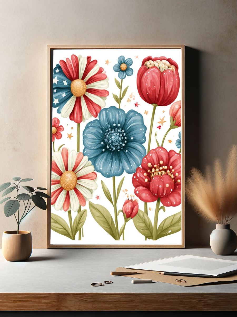 Patriotic Wildflower Bouquet Print. — room view 2