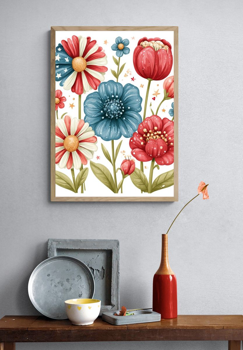 Patriotic Wildflower Bouquet Print. — room view 3