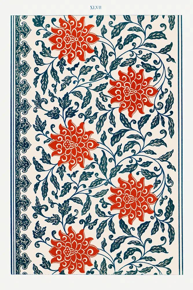Red flower pattern, Examples Chinese. poster — botanical art