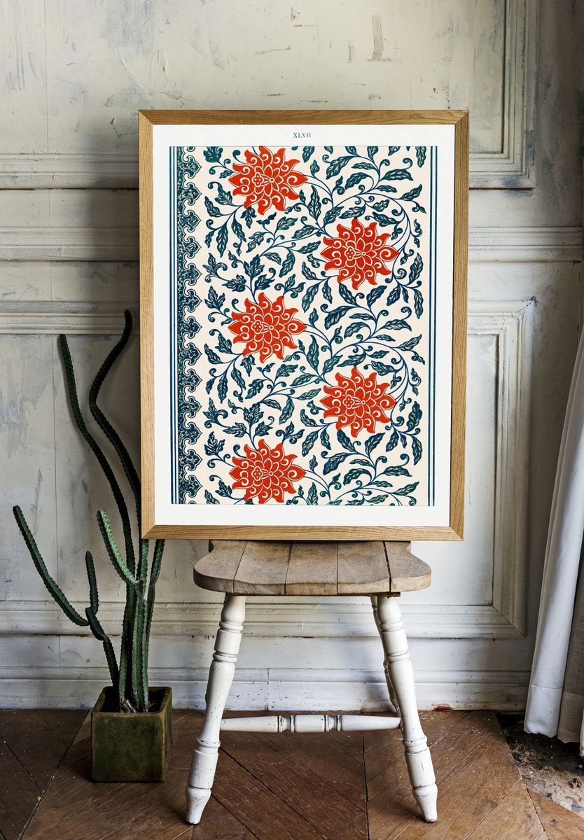Red flower pattern, Examples Chinese. — room view 1