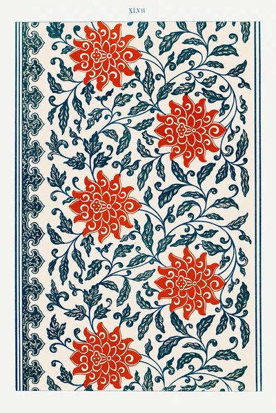 Red flower pattern, Examples Chinese. poster print