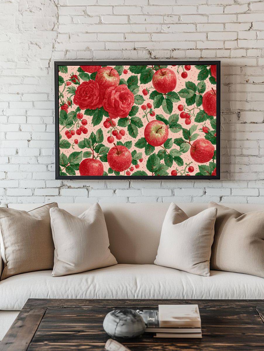 Apple and Rose Pattern Print. room preview