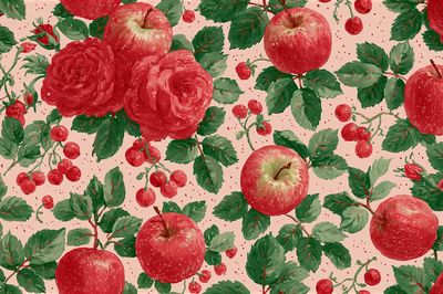 Apple and Rose Pattern Print.