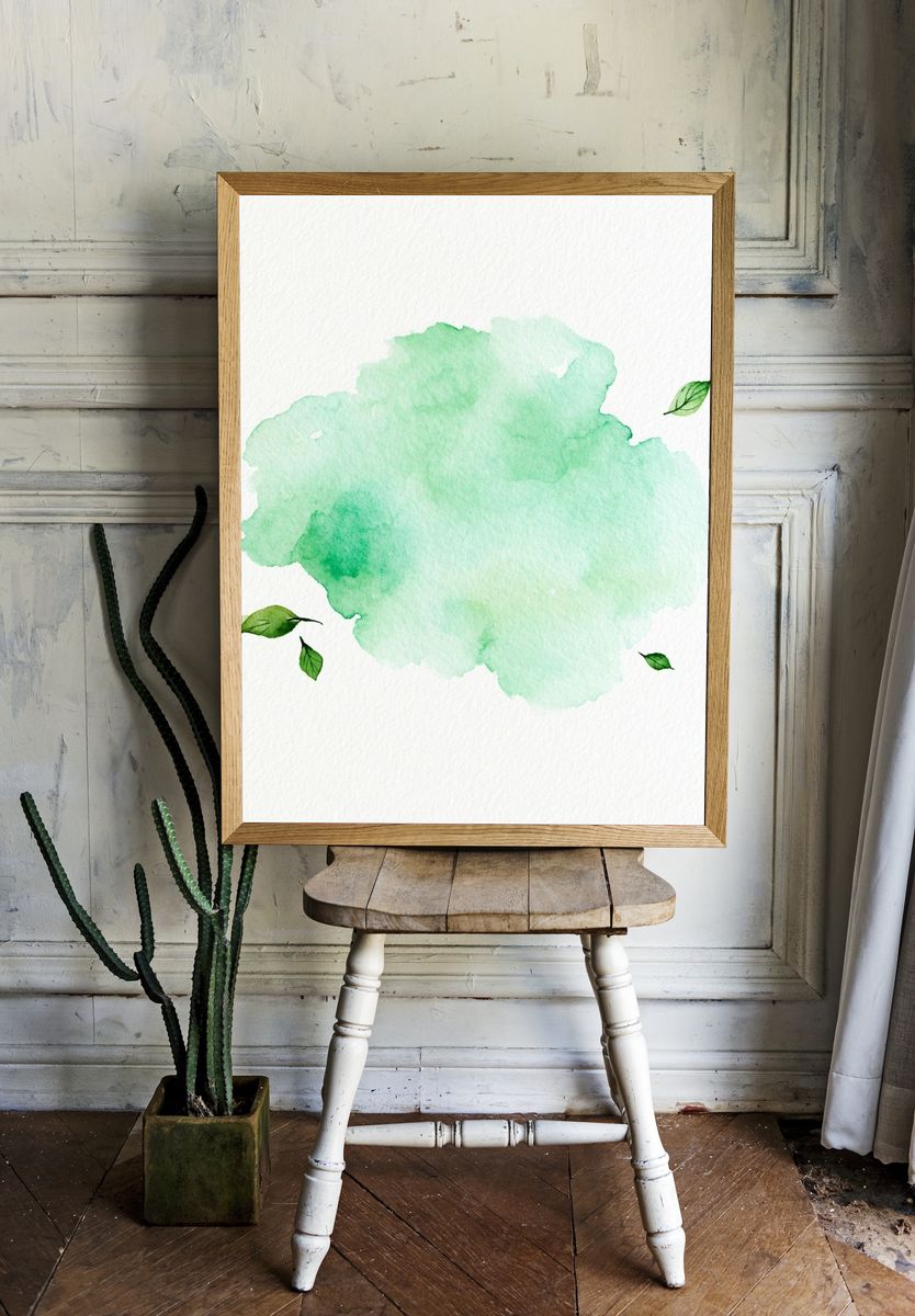 Mint Leaf Watercolor Poster. — room view 1