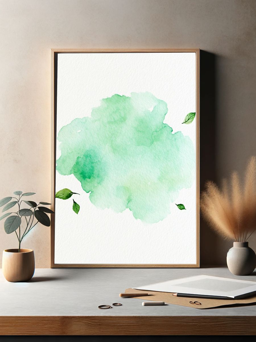 Mint Leaf Watercolor Poster. — room view 2