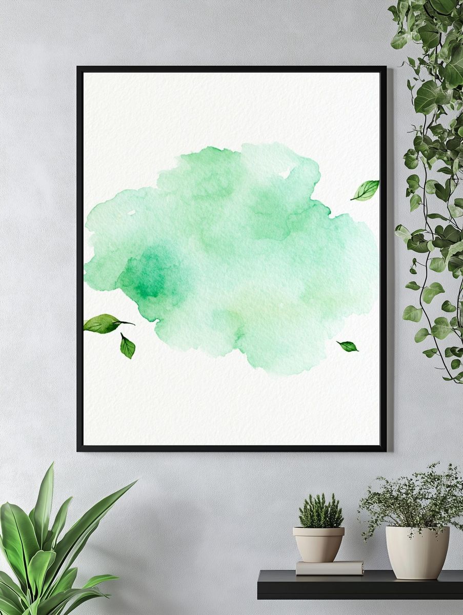 Mint Leaf Watercolor Poster. — room view 4