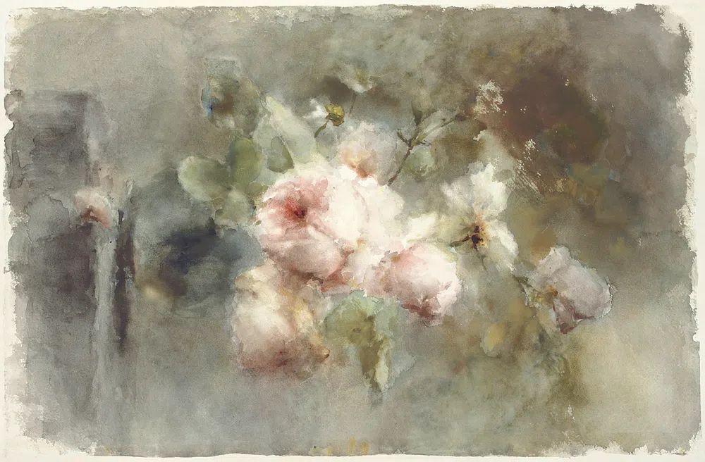 Een vaas met rozen Margaretha. poster — botanical art