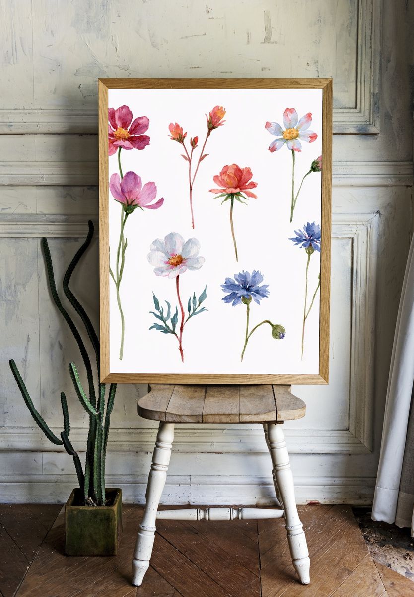Watercolor Wildflowers Botanical Print. — room view 1