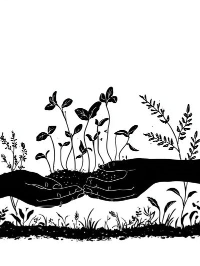 Hands Nurturing Seedlings Illustration Poster. poster print