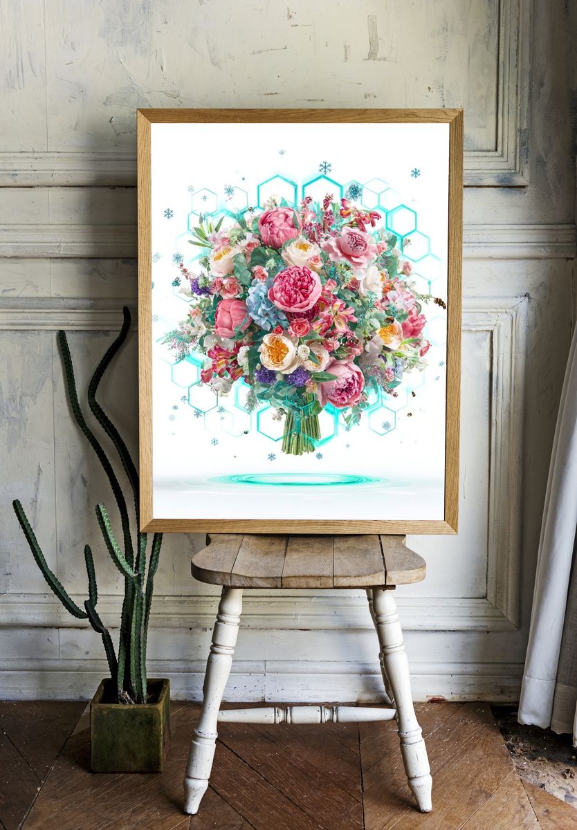 Floral Hexagon Bloom Illustration Poster. — room view 1