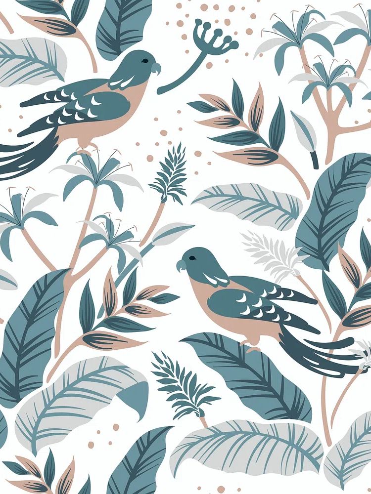 Pastel birds nature seamless patterned. poster detail