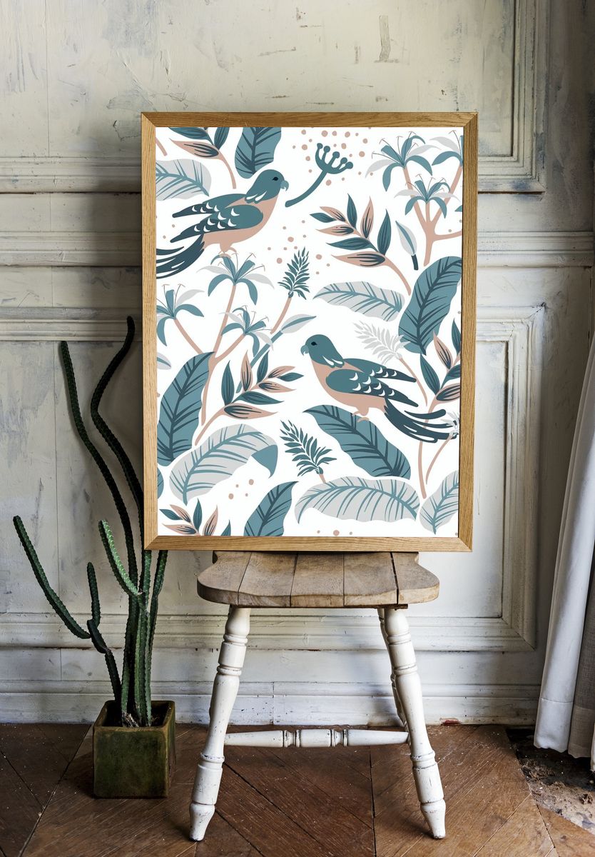Pastel birds nature seamless patterned. — room view 1