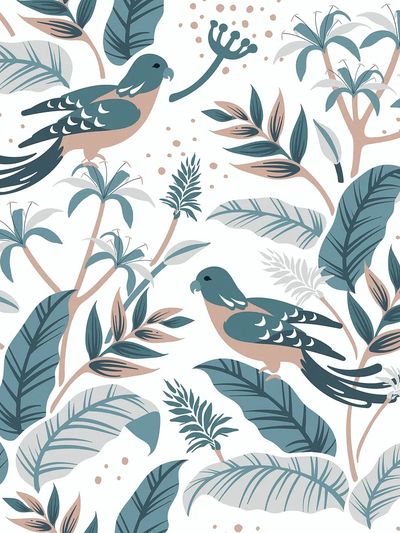 Pastel birds nature seamless patterned. poster