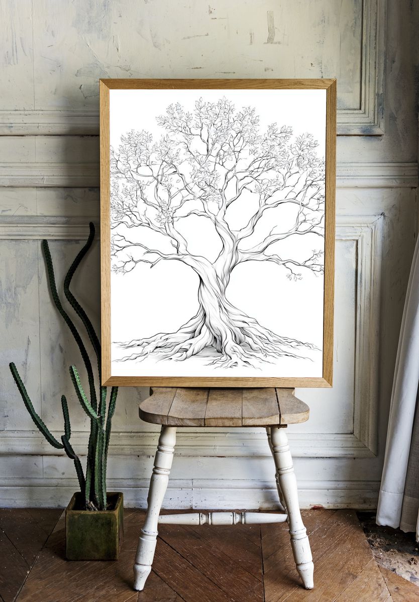 Elegant Tree Line-Art Poster. room preview
