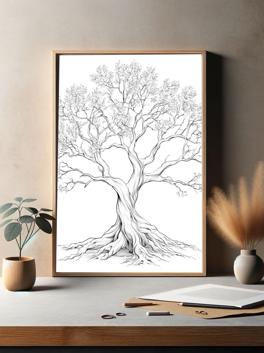 Elegant Tree Line-Art Poster. — room view 2