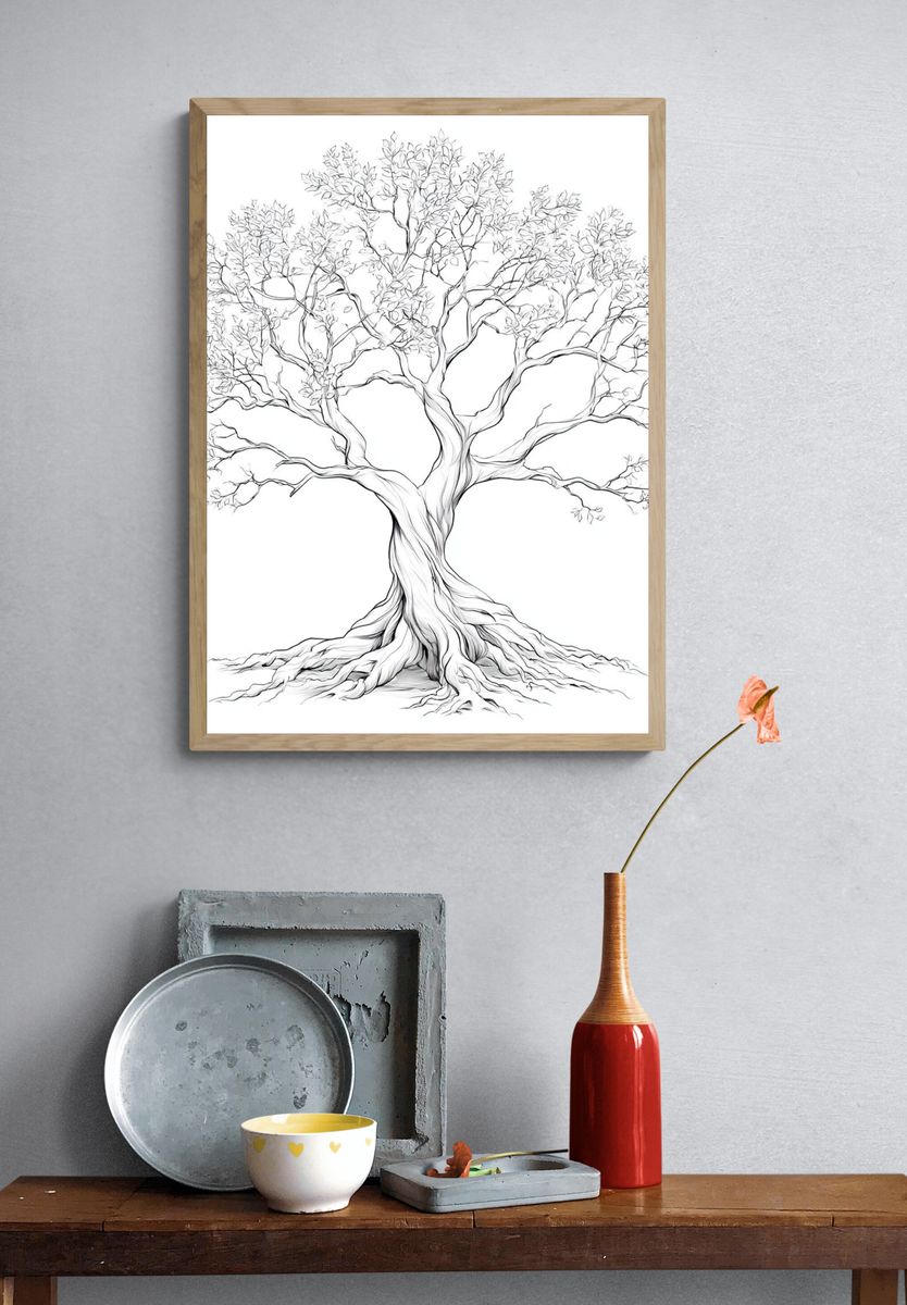 Elegant Tree Line-Art Poster. — room view 3