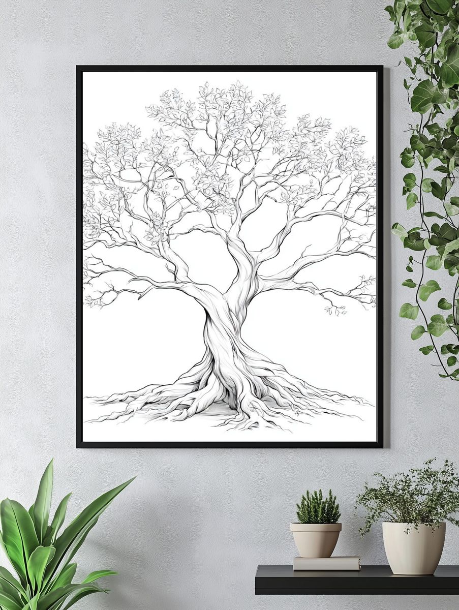 Elegant Tree Line-Art Poster. — room view 4