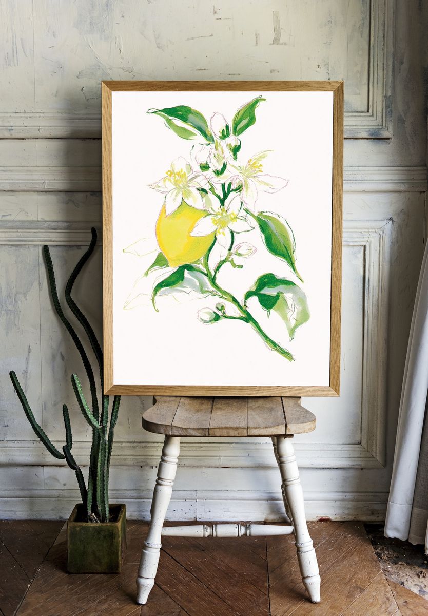Lemon Blossom Watercolor Poster. room preview