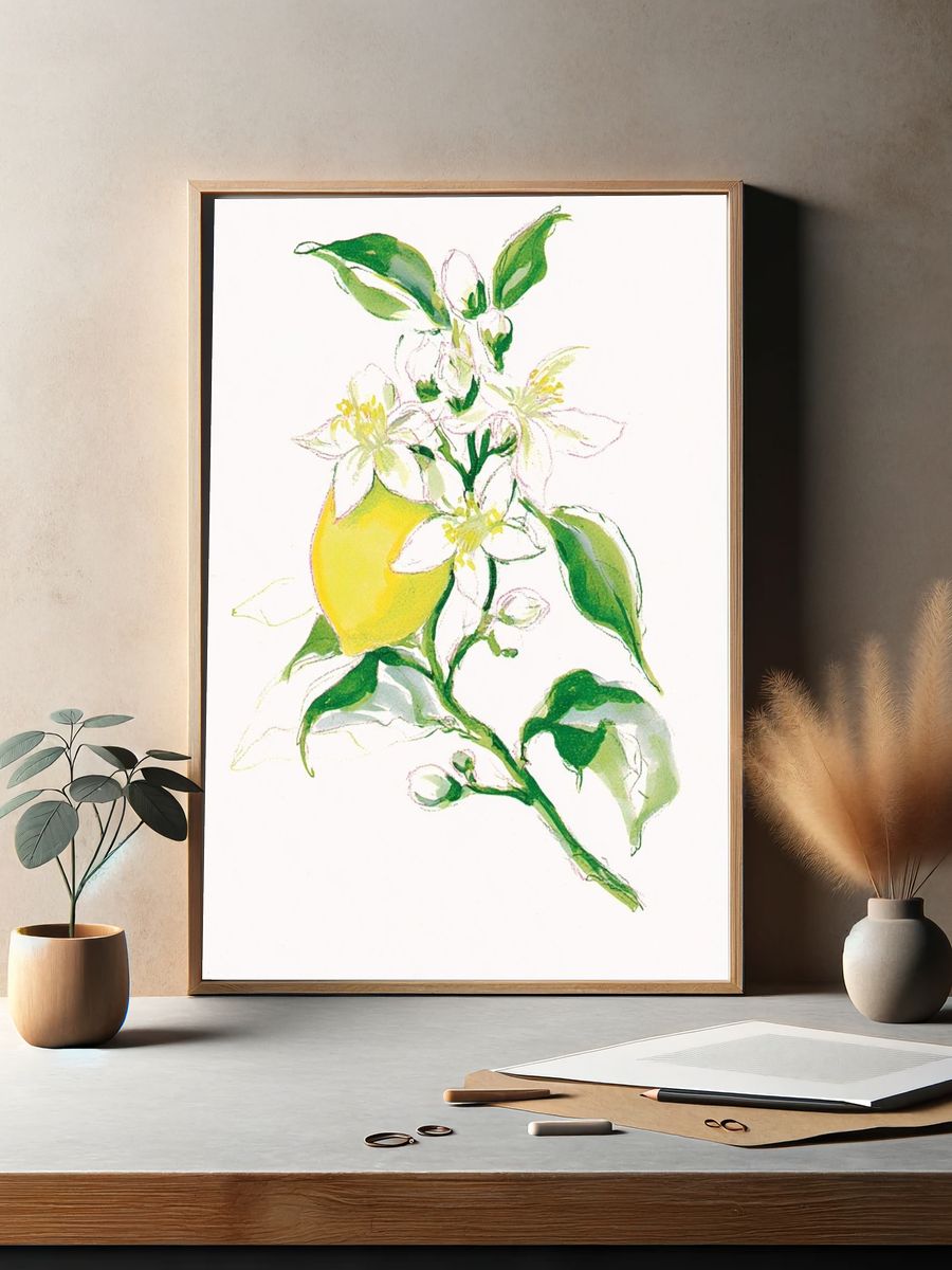 Lemon Blossom Watercolor Poster. — room view 2