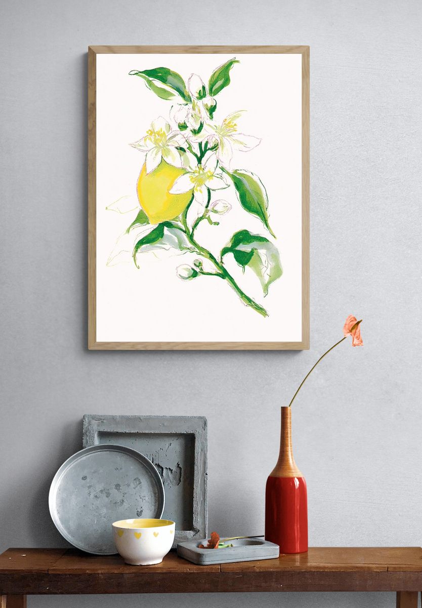 Lemon Blossom Watercolor Poster. — room view 3