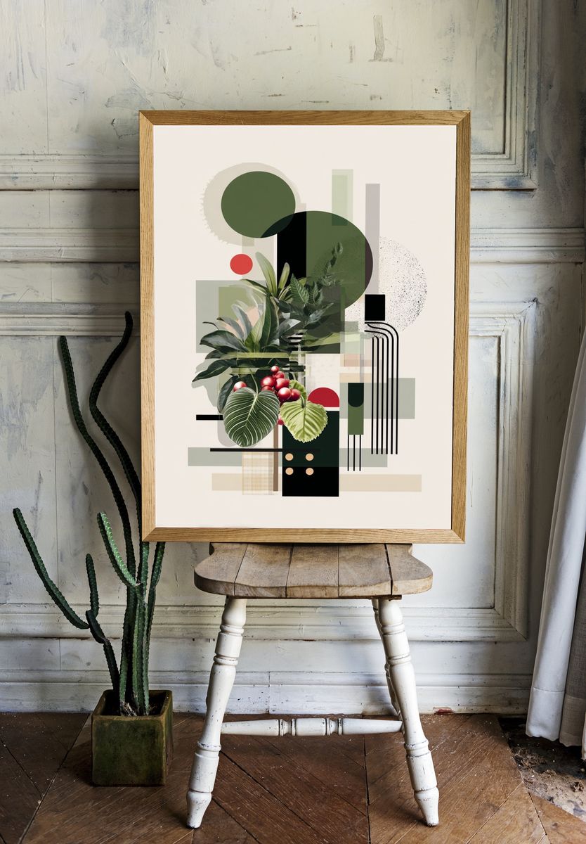 Botanical Geometric Collage Poster. room preview