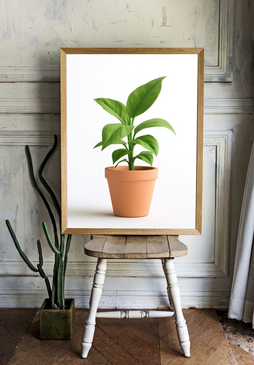 Potted Green Plant Botanical Print. — room view 1