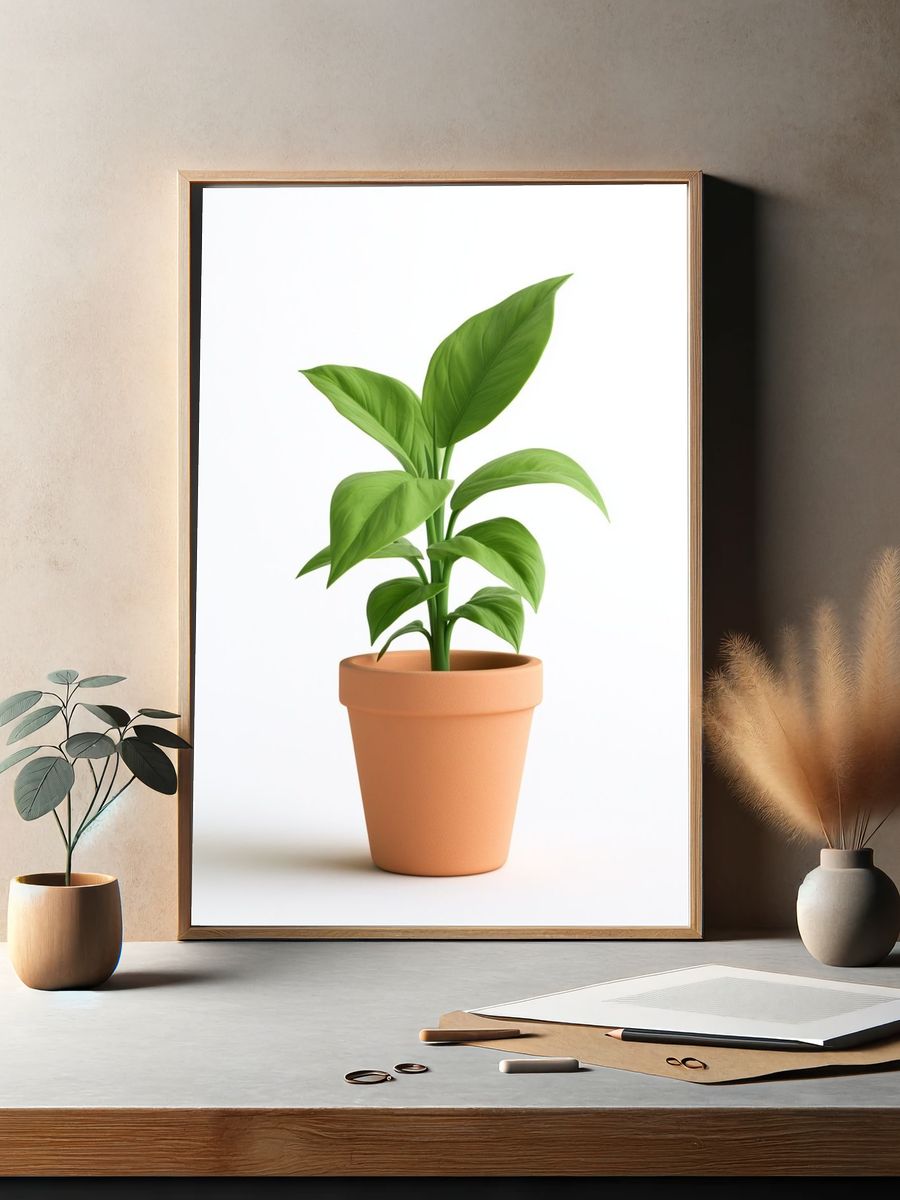 Potted Green Plant Botanical Print. — room view 2