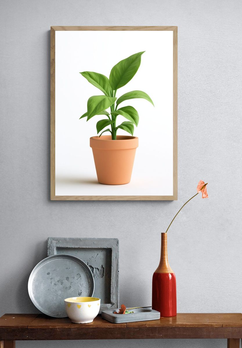 Potted Green Plant Botanical Print. — room view 3