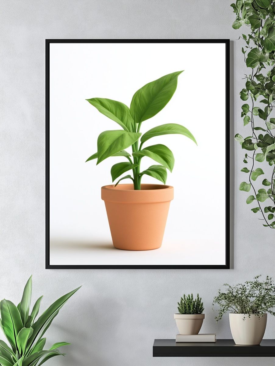 Potted Green Plant Botanical Print. — room view 4
