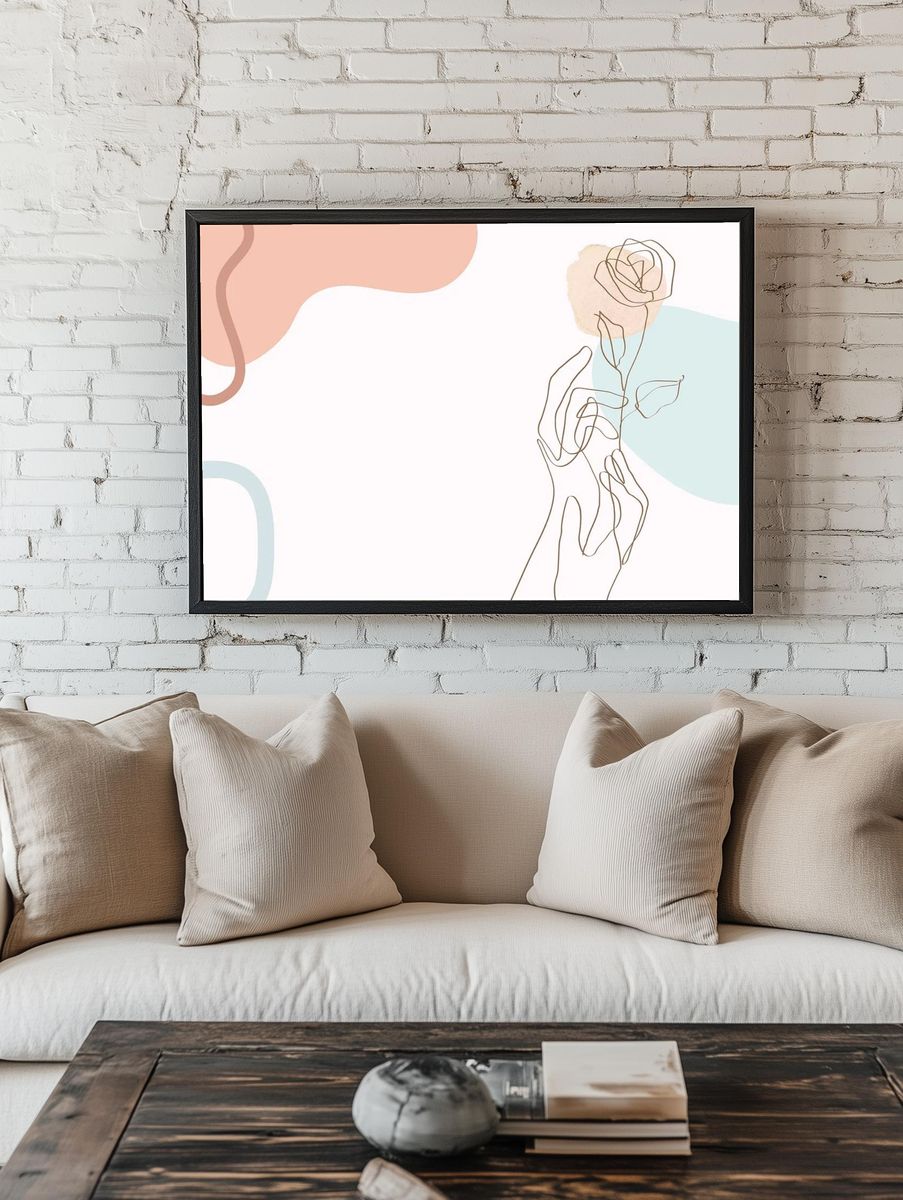 Hand & rose line art room preview