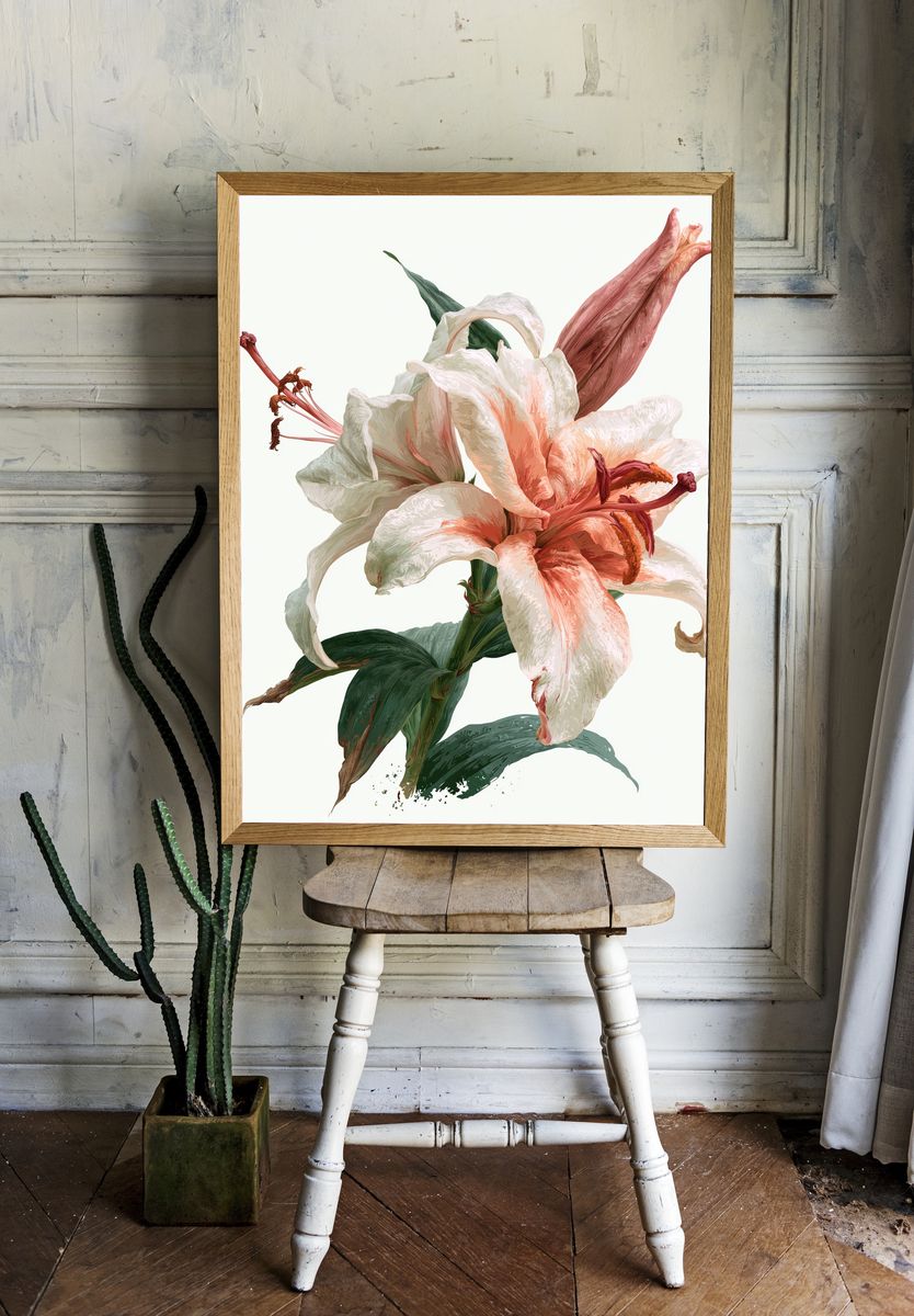 Blooming Lily Botanical Print. — room view 1