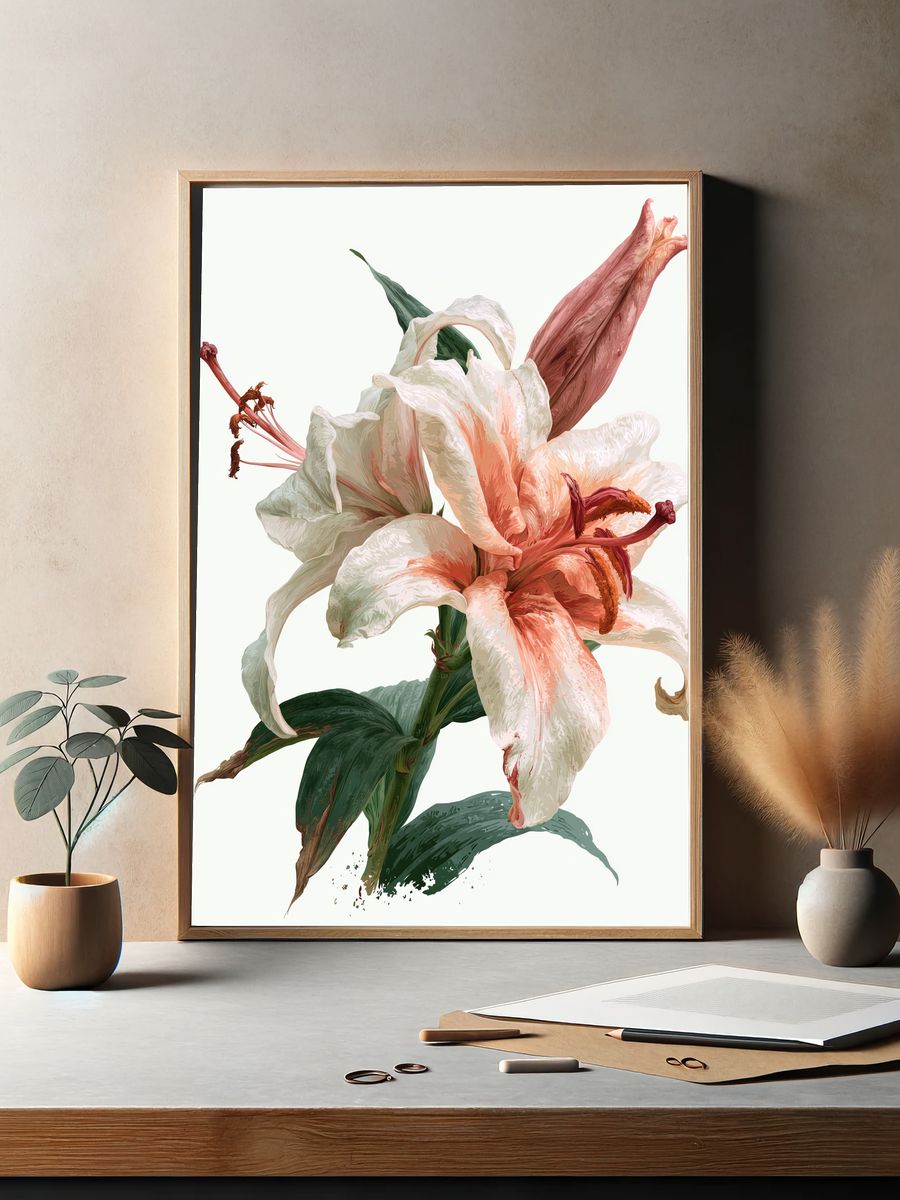 Blooming Lily Botanical Print. — room view 2