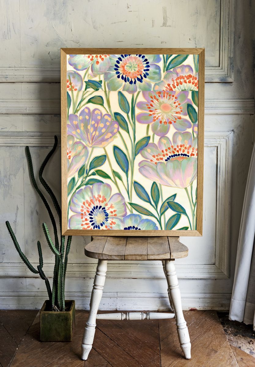 Pastel Floral Garden Illustration Poster. — room view 1