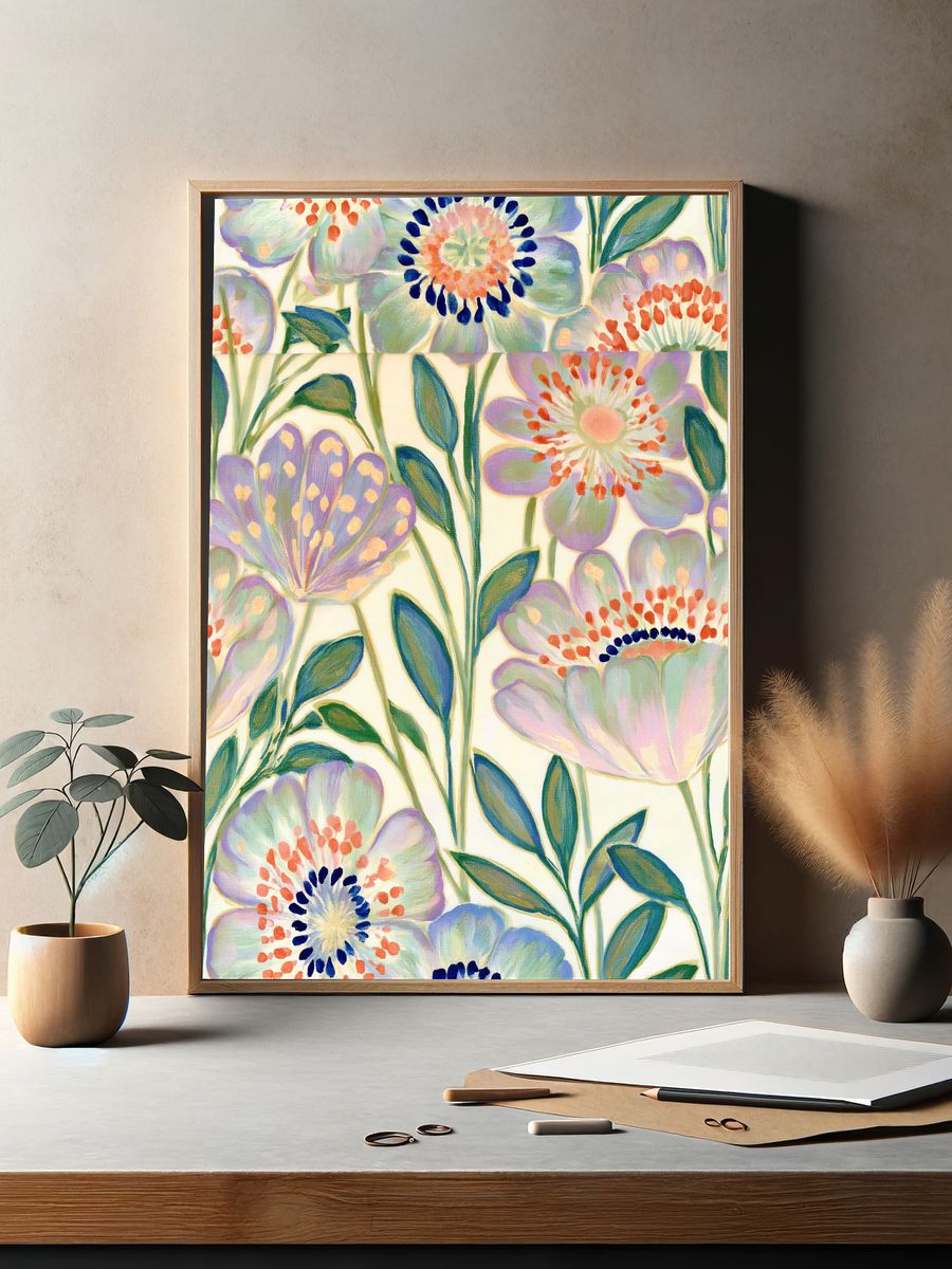 Pastel Floral Garden Illustration Poster. — room view 2